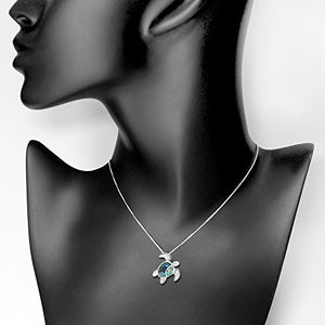 925 Sterling Silver Abalone Shell Sea Turtle Pendant Necklace for Women, 18"