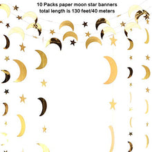 Load image into Gallery viewer, 130 Feet Gold Glitter Star Moon Paper Garland Banner Hanging Decoration for Graduation Class of 2020 Congrats Grad Wedding Birthday Festival Party Decoration
