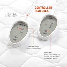 Load image into Gallery viewer, Dual Control Heated Mattress Pad Queen Size | Zone Heating Electric Bed Warmer W/ Auto Shut Off | Fit Up To 15 Inch | 12.5ft Long Cord | Therapeutic &amp; Relieves Sore Muscles/Joints - 60x80 Inch, White
