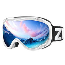Load image into Gallery viewer, ZIONOR Lagopus Ski Snowboard Goggles UV Protection Anti fog Snow Goggles for Men Women Adult Youth VLT 8.6% White Frame Silver Lens
