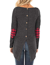 Load image into Gallery viewer, Hount Womens Round Neck Long Sleeve Shirts Elbow Patchwork Tunic Tops with Button (Deep Grey, XL)
