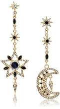 Load image into Gallery viewer, The 14K Gold Plating Luxury star and moon asymmetric shiny blue zircon classic Earrings with S925 Silver Needle for Girl/Boys Gifts Valentines/Birthday/ Anniversary / Mother’s Day
