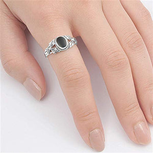 Filigree Simulated Black Onyx Polished Ring New .925 Sterling Silver Band Size 7