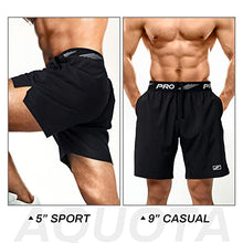 Load image into Gallery viewer, aquota 5" 9" Men Gym Shorts Zip Pockets Workout Shorts Running Shorts Lightweight Quick Dry Tennis Athletic Activewear 2 Pack Black
