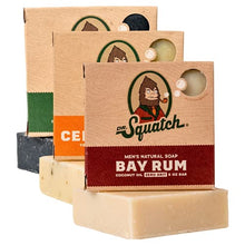 Load image into Gallery viewer, Dr. Squatch All Natural Bar Soap for Men, 3 Bar Variety Pack, Pine Tar, Cedar Citrus and Bay Rum
