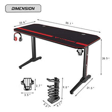 Load image into Gallery viewer, Vitesse 55 inch Gaming Desk Racing Style Computer Desk with Free Mouse pad, T-Shaped Professional Gamer Game Station with USB Gaming Handle Rack, Cup Holder &amp; Headphone Hook (Black)
