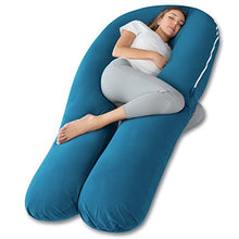 Load image into Gallery viewer, AngQi Full Body Pregnancy Pillow with Cooling Jersey Cotton Cove - Long U Shaped Maternity Body Pillow for Pregnant Women - 65in Pregnancy Pillows for Back Support - King Size (Navy)
