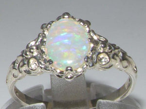 925 Sterling Silver Natural Opal Womens Band Ring - Size 5