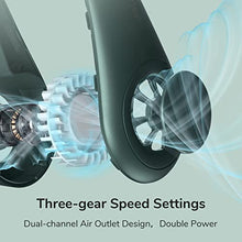 Load image into Gallery viewer, JISULIFE Portable Neck Fan, Hands Free Bladeless Fan, 4000 mAh Battery Operated Wearable Personal Fan, Leafless, Rechargeable, Headphone Design, USB Powered Desk Fan,3 Speeds-Dark Green
