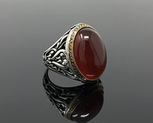 Load image into Gallery viewer, KAR 925K Stamped Sterling Silver Filigree Red Agate (Aqeeq) Men&#39;s Ring I1J (10.5)
