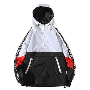 Landscap Men Hoodie Zip Up Lightweight Sweatshirt Hip-Hop Sweatshirt Large Size Jacket Coat Color Block Sport Hoodies(White,XL)
