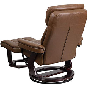 Flash Furniture Contemporary Multi-Position Recliner and Curved Ottoman with Swivel Mahogany Wood Base in Palimino LeatherSoft