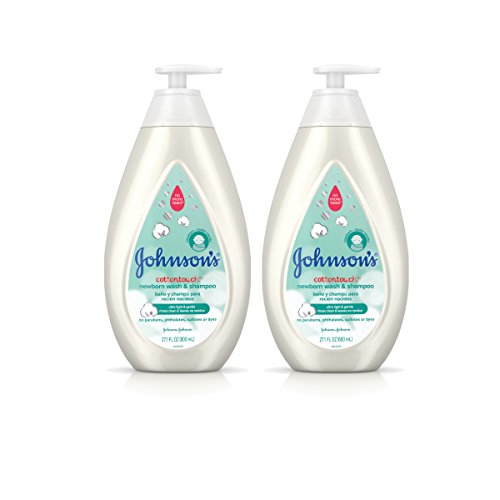 Johnson's CottonTouch Newborn Baby Wash & Shampoo with No More Tears, Hypoallergenic and Paraben-Free Moisturization for Sensitive Skin, Made with Real Cotton, Twin-Pack, 2 x 27.1 fl. oz