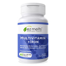 Load image into Gallery viewer, EZ Melts Multivitamin with Iron, Sublingual Vitamins, Vegan, Zero Sugar, Natural Cherry Flavor, 60 Fast Dissolve Tablets
