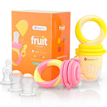 Load image into Gallery viewer, NatureBond Baby Food Pink Feeder/Fruit Feeder Pacifier (2 Pack) and Silicone Breastfeeding Manual Breast Pump with Pump Capsule, Pump Stand, Pump Strap, Stopper.
