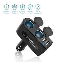 Load image into Gallery viewer, Rocketek 2-Socket Car Splitter Cigarette Lighter Adapter Multi Power Outlet 12/24V 90W with 3.1A 2 USB Car Charger Adapter, Cigarette Lighter Splitter Adapter for iPhone ipad Cell Phone Tablet GPS
