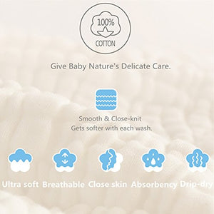 MUKIN Baby Muslin Washcloths - Natural Muslin Cotton Baby Wipes - Soft Newborn Baby Face Towel and Muslin Washcloth for Sensitive Skin- Baby Registry as Shower, 5 Pack 12x12 inches