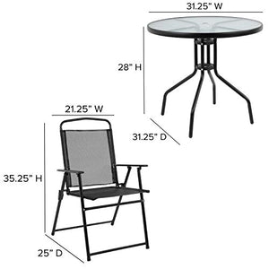 Flash Furniture Nantucket 6 Piece Black Patio Garden Set with Table, Umbrella and 4 Folding Chairs
