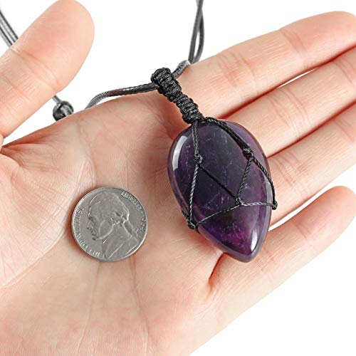 Load image into Gallery viewer, PESOENTH Amethyst Necklace Purple Quartz Crystal Dowsing Pendulum Divination Healing Necklace Cord,Natural Gemstone Teardrop Pointed Reiki Chakra Pendant