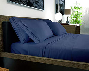 6 Piece Extra Deep Pocket Sheets Microfiber Sheets Bed Sheets Bedding Sets Queen Size, Navy Blue