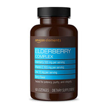 Load image into Gallery viewer, Amazon Elements Elderberry Complex, Immune System Support, 60 Berry Flavored Lozenges, Elderberry 100mg, Vitamin C 103mg, Zinc 12mg per Serving (Packaging may vary)
