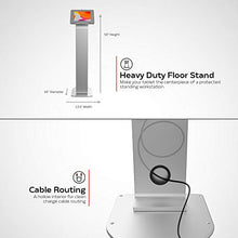 Load image into Gallery viewer, Locking Floor Stand - CTA Premium Locking Floor Stand Kiosk with Heavy-Duty Locking Enclosure and Frame for iPad 7th/ 8th/ 9th Gen 10.2", iPad Pro 11", Surface Go, Galaxy Tab S5E, &amp; More (PAD-PARAFS)
