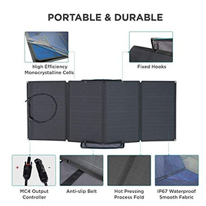 EF ECOFLOW 160 Watt Portable Solar Panel for Power Station, Foldable Solar Charger with Adjustable Kickstand, Waterproof IP67 for Outdoor Camping RV Off Grid System