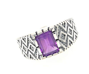 Genuine 2ct Purple Amethyst 925 Solid Sterling Silver Men's Ring Size 6.75, 7, 7.75, 8, 8.75, 9, 9.75, 10, 11, 11.75, 12, 1311.75,12