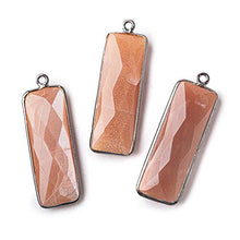 Load image into Gallery viewer, 31x11mm Black Gold Bezel Peach Moonstone Bar 1 Ring Pendant 1 Piece

