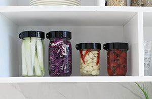 AMZUShome Fermenting Lids Kit Waterless Airlock For Wide Mouth Mason Jar Fermentation Not Crock Pots,Make Sauerkraut,Kimchi,Pickles Or Fermented Foods.4 Pack+1 Pump(Black)