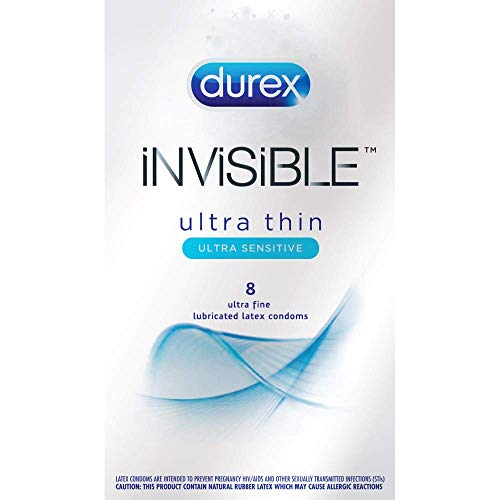 Condoms, Ultra Thin Lubricated Natural Latex, Durex Invisible Condoms, 8 Count - Ultra Sensitive, Lubricated, Transparent