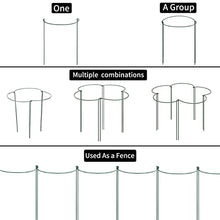 Load image into Gallery viewer, 10pack Garden Plant Support Stake 10&quot; Wide x 16&quot; High Half Round Metal Garden Plant Support Ring Border Support, Plant Support Ring Cage for RoseFlowers Vine Tomato with 20pack Plant Clips &amp;Plant Ties
