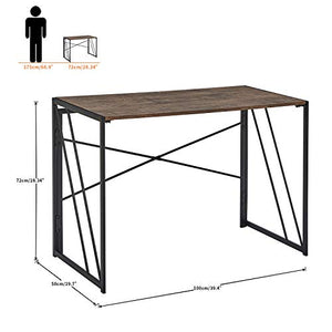 Aingoo No Assembly Folding Computer Writing Desk Industrial Style Home Office Study Laptop Gaming Table for Small Space Brown