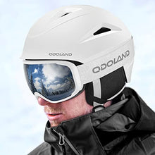 Load image into Gallery viewer, Odoland Snow Helmet, Ski Helmet with Ski Goggles for Snow Sports, Shockproof, Windproof, Safety Snowboard Helmet and Protective Goggles for Men Women and Youth, White, S
