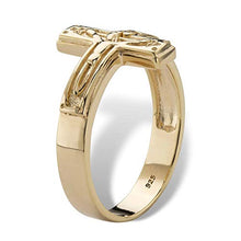 Load image into Gallery viewer, Men's 14K Yellow Gold over Sterling Silver Horizontal Crucifix Cross Ring Size 8
