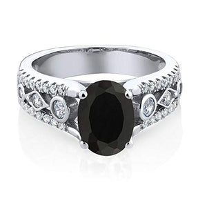 Gem Stone King Sterling Silver Black Onyx Women's Engagement Ring 1.81 cttw Gemstone Birthstone (Size 7)