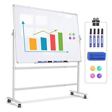 Load image into Gallery viewer, Magnetic Mobile Whiteboard - 36x24" Adjustable Height and 360° Reversible Double-Sided Dry Erase Board Aluminum Frame - White Board with Stand, 4 Markers &amp; Magnets
