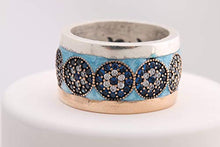 Load image into Gallery viewer, Nazar ! Turkish Handmade Blue Turquoise Color Enamel Evil Eye Sapphire Topaz Sterling Silver Ring All Sizes Available
