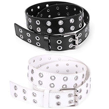 Load image into Gallery viewer, Double Grommet Belt for Women Men - WHIPPY PU Leather Vintage Punk Rock Jeans Belts Double Prong Buckle Eyelet Belt (White, S)
