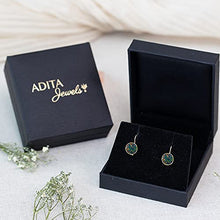 Load image into Gallery viewer, 14K Solid Yellow Gold Fire Black Opal Dainty Earrings For Women; Libra October Birthstone Round Black Stone Earrings; Handmade Jewelry For Classy Women &amp; Wedding Jewelry
