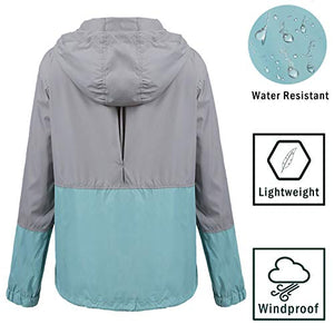 Soteer Women's Waterproof Raincoat Outdoor Hooded Rain Jacket Windbreaker (Lake Blue XL)