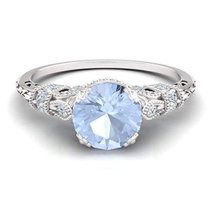 Diamondere Natural and Certified Aquamarine and Diamond Engagement Ring in 14K White Gold | 1.11 Carat Art Deco Engagement Ring for Women, US Size 7