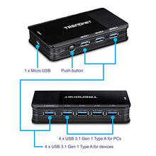 Load image into Gallery viewer, TRENDnet 4-Port USB 3.1 Sharing Switch, TK-U404, 4 x USB 3.1 for Computers, 4 x USB 3.1 for Devices, Flash Drive Sharing, Scanners, Printers, Mouse, Keyboard, Windows &amp; Mac Compatible

