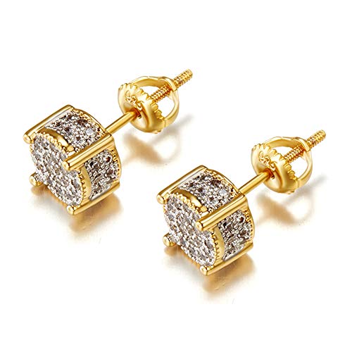 Iced Out Cubic Zirconia Screw Back 18k Gold Plated Round Stud Earrings For Men and Women Hypoallergenic Earring Micropave Hip Hop Jewelry SENTERIA