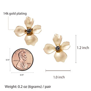 14K Gold Plated Fashion Metal Flower Petals Simple Personality Trend luxury flower with S925 Silver Needle for Women Girl Gifts Valentines/Birthday/Anniversary/Mother’s Day