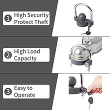 Load image into Gallery viewer, METOWARE Trailer Coupler Lock Universal Adjustable Heavy-Duty Steel Trailer Hitch Lock, Anti Theft Trailer Ball Lock Towing Lock for Towing Caravan Trailer Security Fits 1-7/8&quot;,2”, 2-5/16&quot; Coupler

