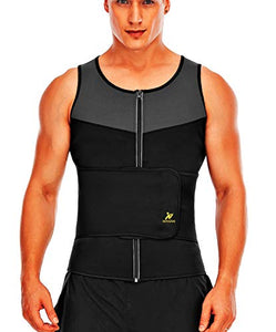 NINGMI Sauna Vest for Men-Sweat Vest for Men Waist Trainer Trimmer-Workout Weight Loss Vest with Waist Belt for Fitness Black