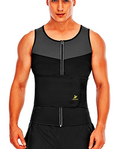 NINGMI Sauna Vest for Men-Sweat Vest for Men Waist Trainer Trimmer-Workout Weight Loss Vest with Waist Belt for Fitness Black