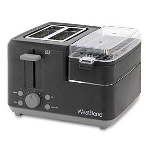 West Bend 78500 2-Slice Breakfast Station Wide Slot Toaster with Removable Crumb Includes Meat and Vegetable Warming Tray with Egg Cooker and Poacher Certified, Black