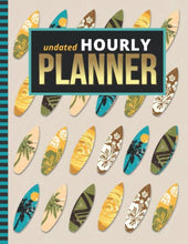 Load image into Gallery viewer, Undated Hourly Planner And 200-Page College-Ruled Notebook: 8.5x11 53-Week Non-Dated Weekly Daily Diary / 5AM - 10PM in 30 Minute Interval / With To ... Surfboard - Surfing Pattern on Tan Beige
